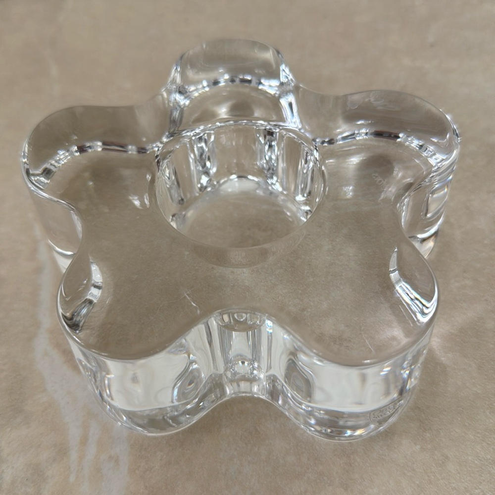 Orrefors Glass Flower Tealight Votive Candle Holder